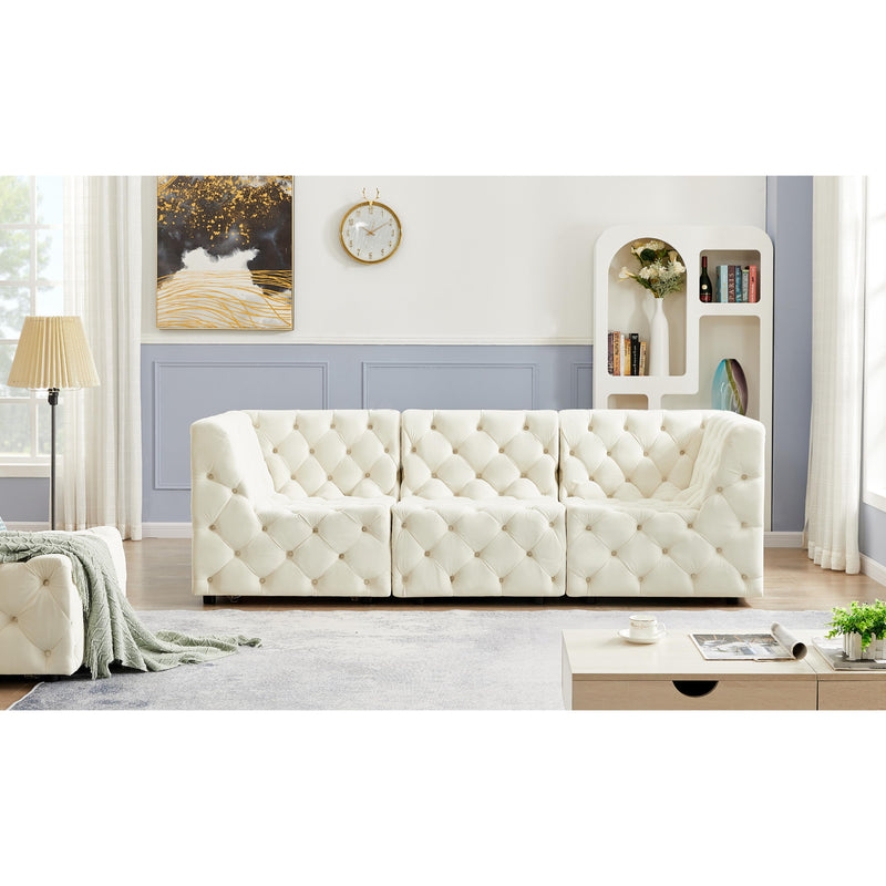 Meridian Tuft Cream Velvet Modular Sofa IMAGE 2