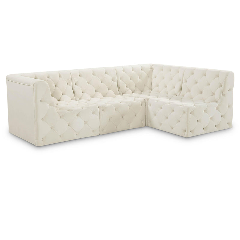 Meridian Tuft Cream Velvet Modular Sectional IMAGE 1
