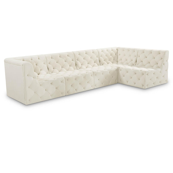 Meridian Tuft Cream Velvet Modular Sectional IMAGE 1