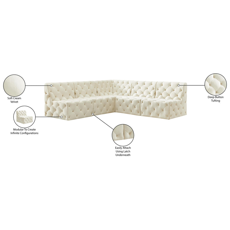 Meridian Tuft Cream Velvet Modular Sectional IMAGE 16