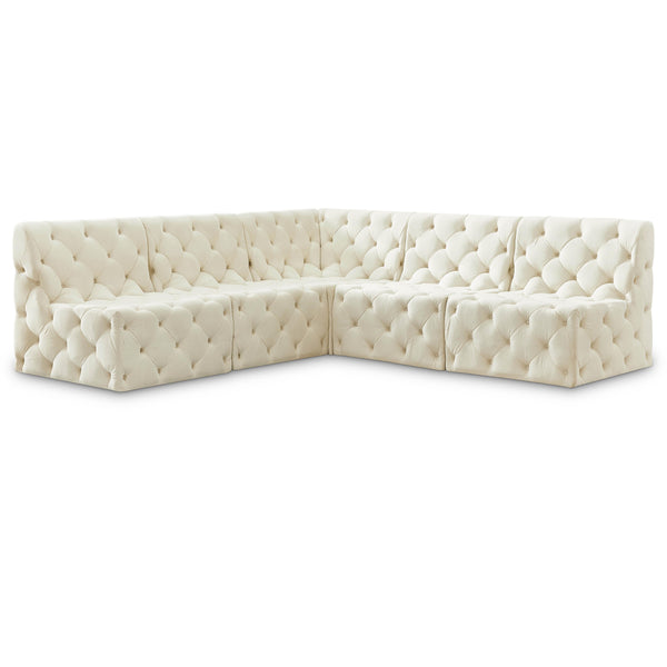 Meridian Tuft Cream Velvet Modular Sectional IMAGE 1