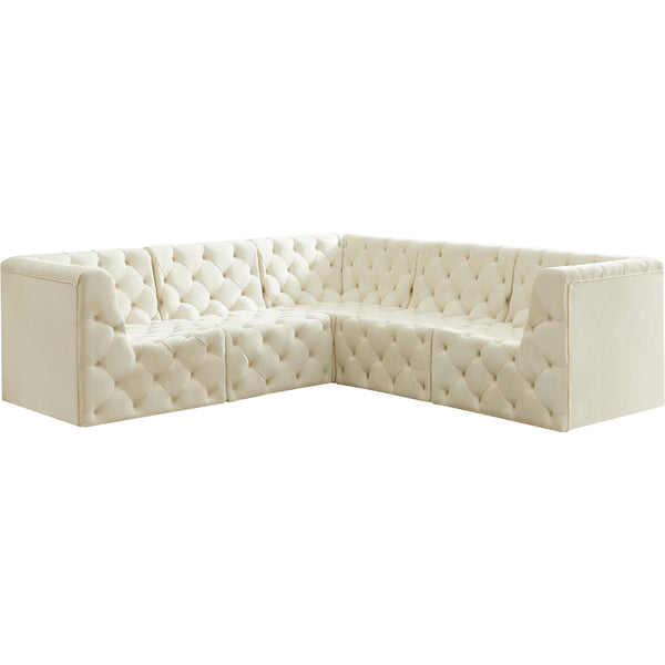 Meridian Tuft Cream Velvet Modular Sectional IMAGE 1