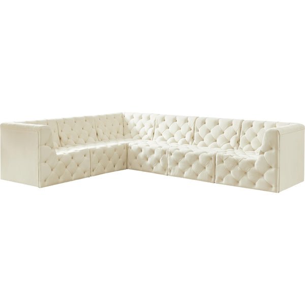 Meridian Tuft Cream Velvet Modular Sectional IMAGE 1