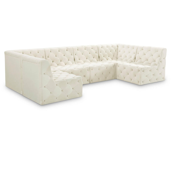 Meridian Tuft Cream Velvet Modular Sectional IMAGE 1