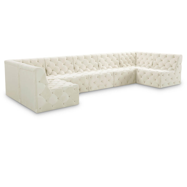 Meridian Tuft Cream Velvet Modular Sectional IMAGE 1