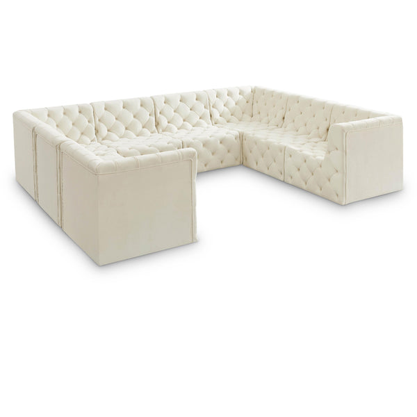 Meridian Tuft Cream Velvet Modular Sectional IMAGE 1