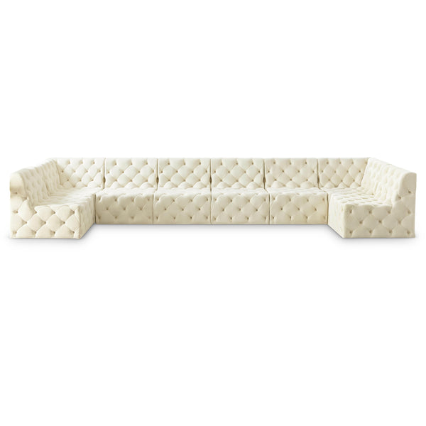 Meridian Tuft Cream Velvet Modular Sectional IMAGE 1