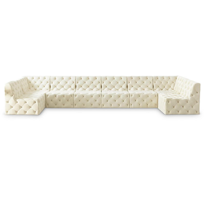 Meridian Tuft Cream Velvet Modular Sectional IMAGE 1