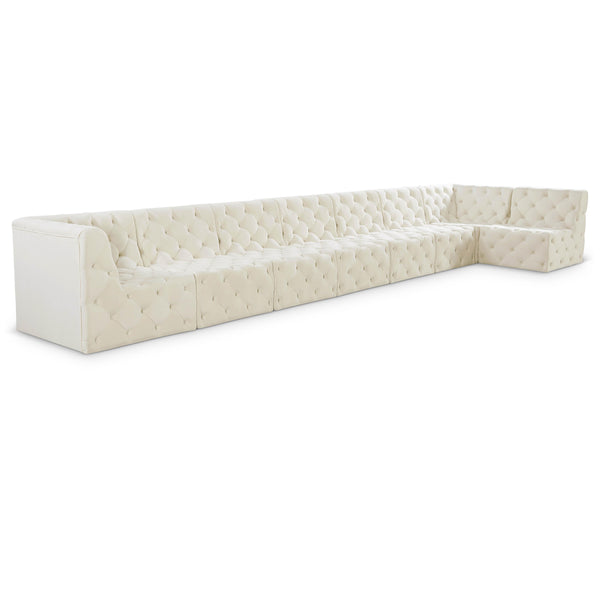 Meridian Tuft Cream Velvet Modular Sectional IMAGE 1