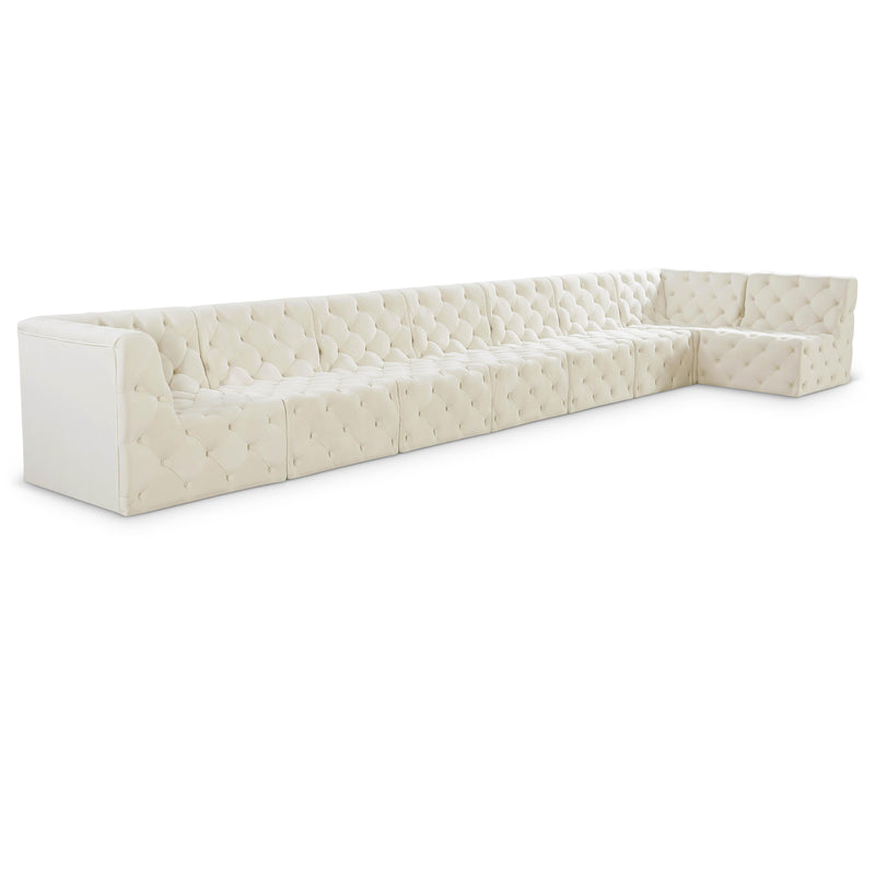 Meridian Tuft Cream Velvet Modular Sectional IMAGE 1