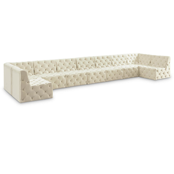 Meridian Tuft Cream Velvet Modular Sectional IMAGE 1