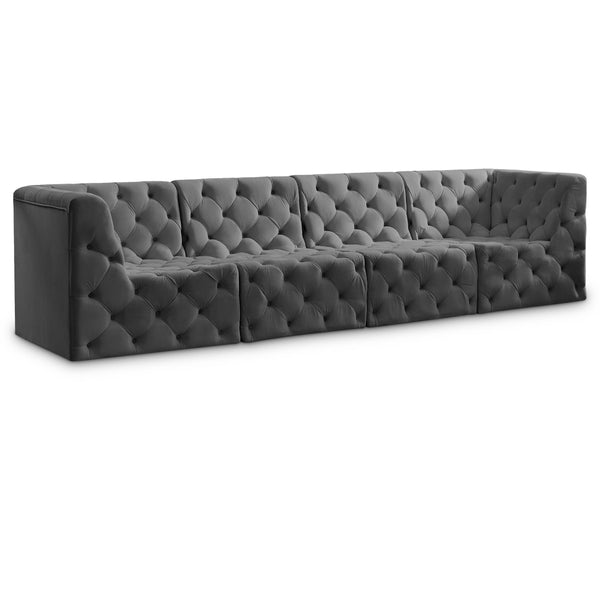 Meridian Tuft Grey Velvet Modular Sofa IMAGE 1