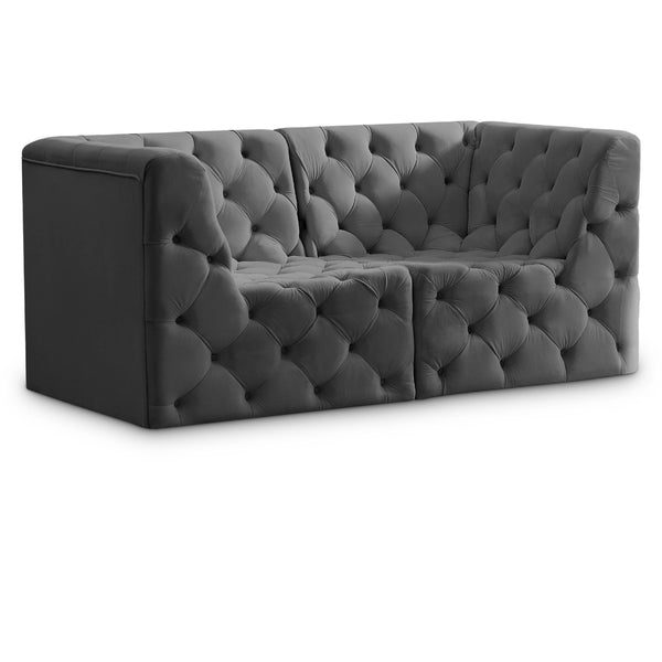 Meridian Tuft Grey Velvet Modular Sofa IMAGE 1
