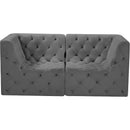 Meridian Tuft Grey Velvet Modular Sofa IMAGE 5