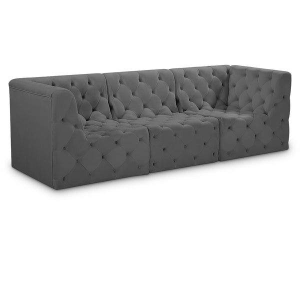 Meridian Tuft Grey Velvet Modular Sofa IMAGE 1