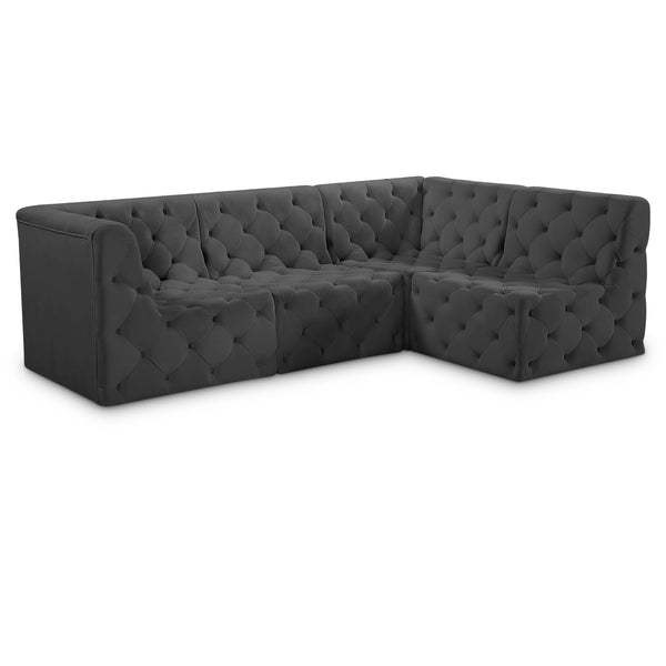 Meridian Tuft Grey Velvet Modular Sectional IMAGE 1