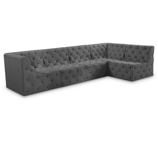 Meridian Tuft Grey Velvet Modular Sectional IMAGE 1