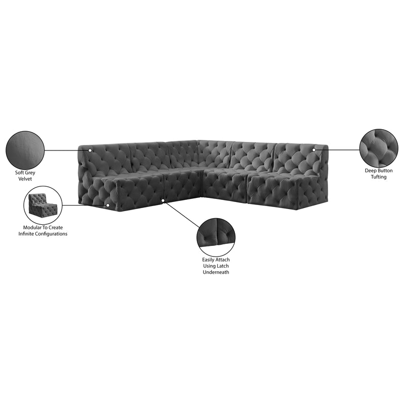 Meridian Tuft Grey Velvet Modular Sectional IMAGE 15