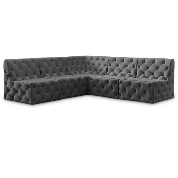 Meridian Tuft Grey Velvet Modular Sectional IMAGE 1