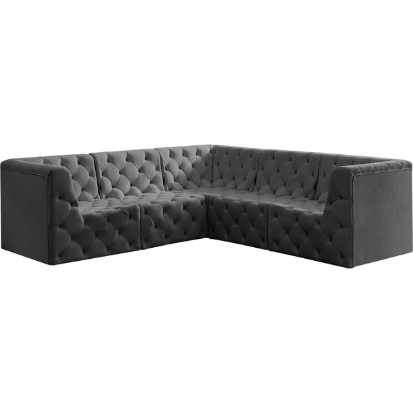 Meridian Tuft Grey Velvet Modular Sectional IMAGE 1