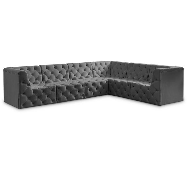 Meridian Tuft Grey Velvet Modular Sectional IMAGE 1
