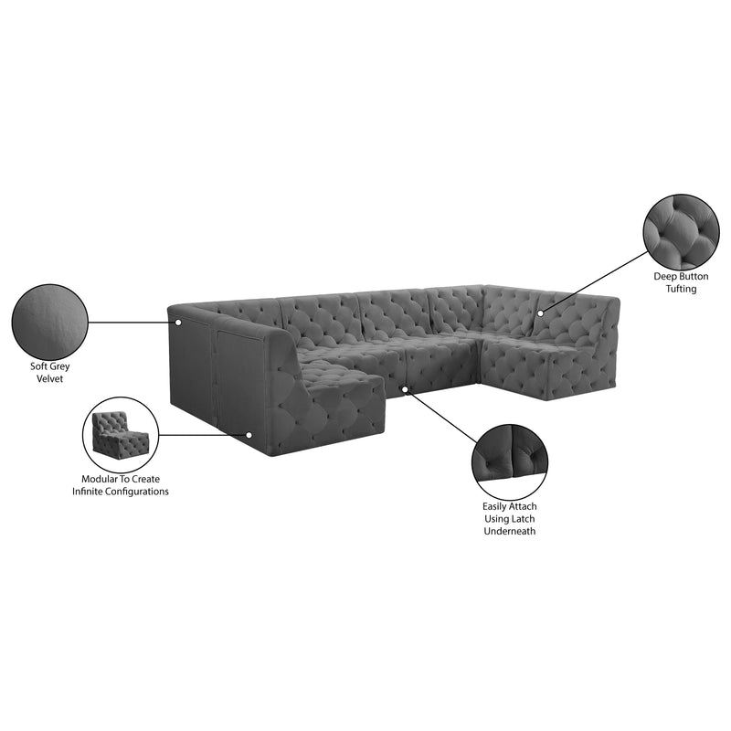 Meridian Tuft Grey Velvet Modular Sectional IMAGE 15
