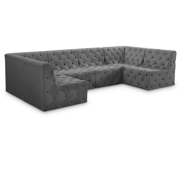 Meridian Tuft Grey Velvet Modular Sectional IMAGE 1
