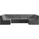 Meridian Tuft Grey Velvet Modular Sectional IMAGE 4
