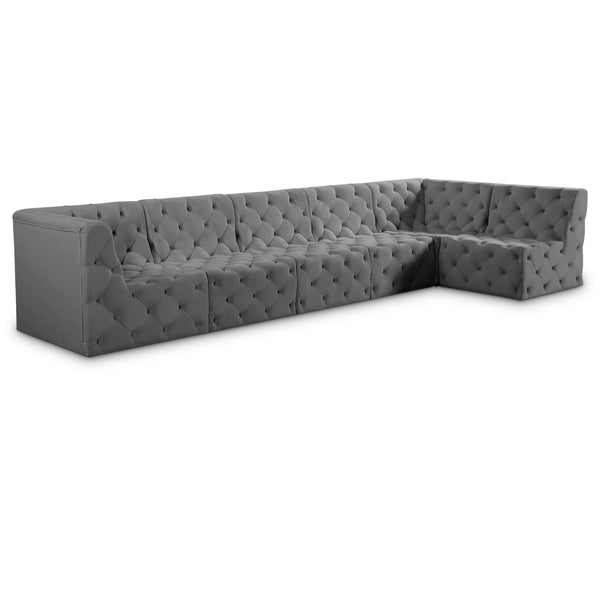 Meridian Tuft Grey Velvet Modular Sectional IMAGE 1