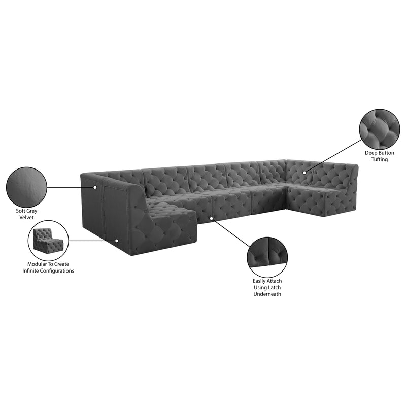 Meridian Tuft Grey Velvet Modular Sectional IMAGE 15