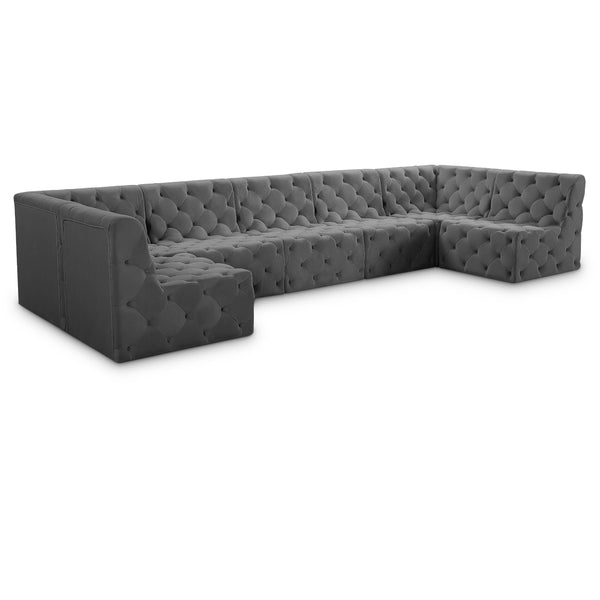 Meridian Tuft Grey Velvet Modular Sectional IMAGE 1