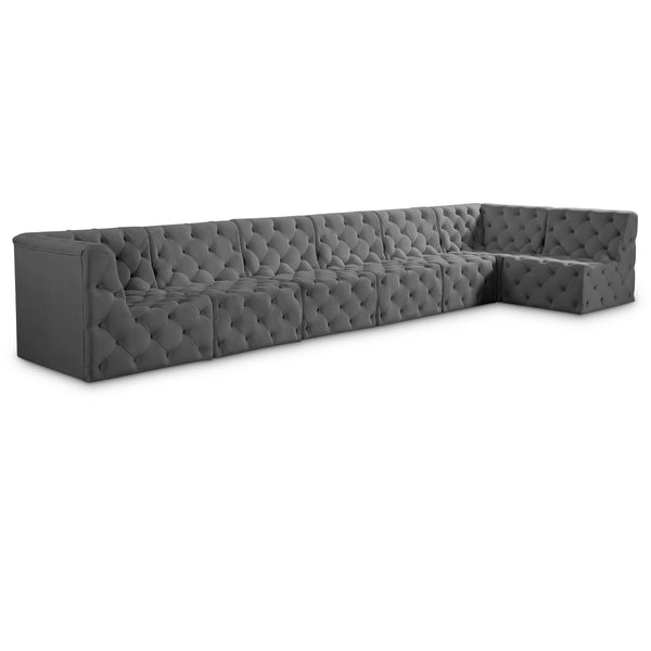 Meridian Tuft Grey Velvet Modular Sectional IMAGE 1