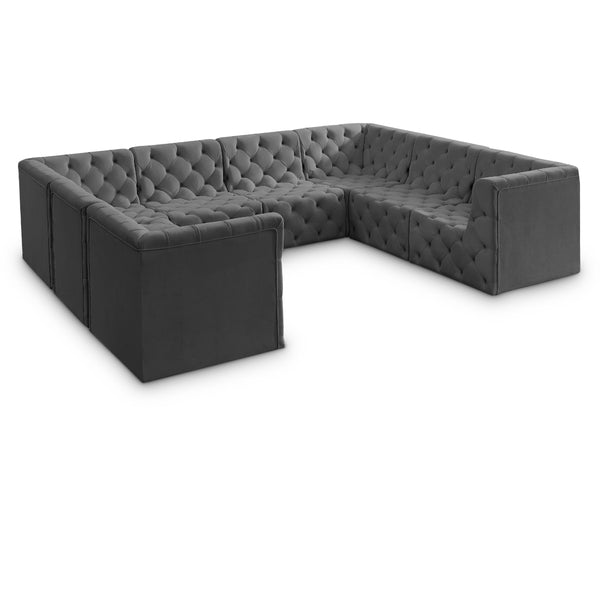 Meridian Tuft Grey Velvet Modular Sectional IMAGE 1