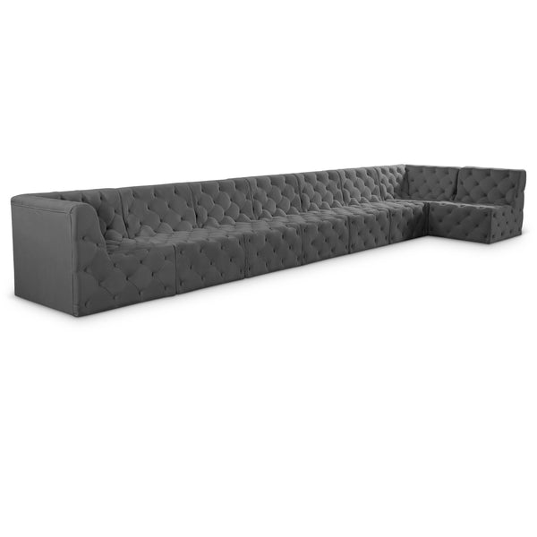 Meridian Tuft Grey Velvet Modular Sectional IMAGE 1