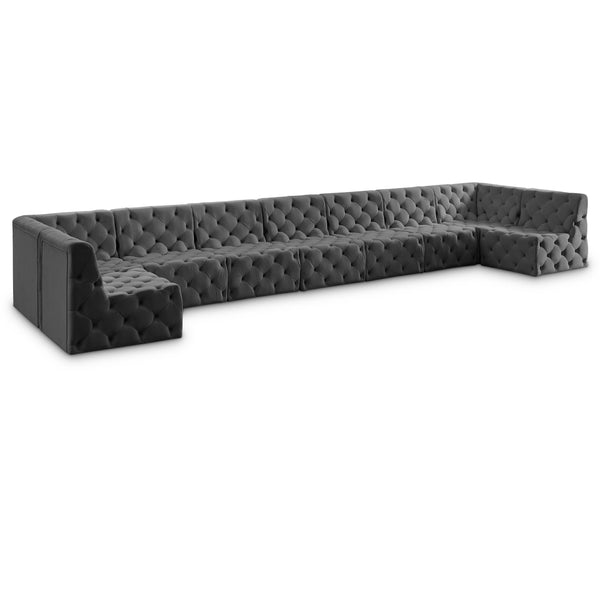 Meridian Tuft Grey Velvet Modular Sectional IMAGE 1
