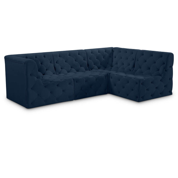 Meridian Tuft Navy Velvet Modular Sectional IMAGE 1