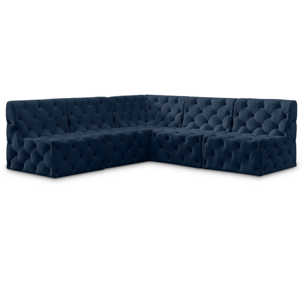 Meridian Tuft Navy Velvet Modular Sectional IMAGE 1