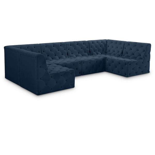 Meridian Tuft Navy Velvet Modular Sectional IMAGE 1
