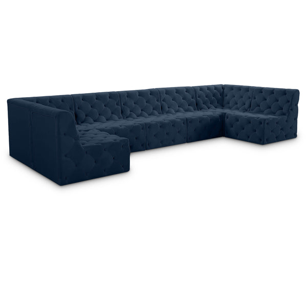 Meridian Tuft Navy Velvet Modular Sectional IMAGE 1