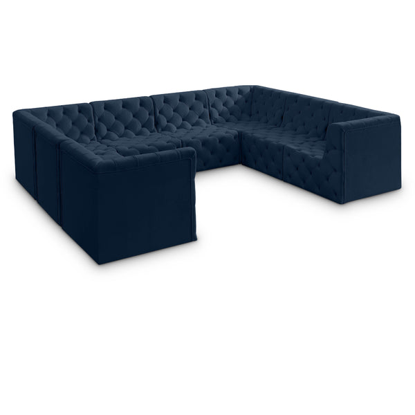 Meridian Tuft Navy Velvet Modular Sectional IMAGE 1