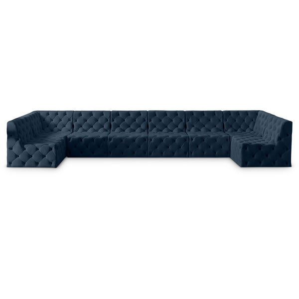 Meridian Tuft Navy Velvet Modular Sectional IMAGE 1