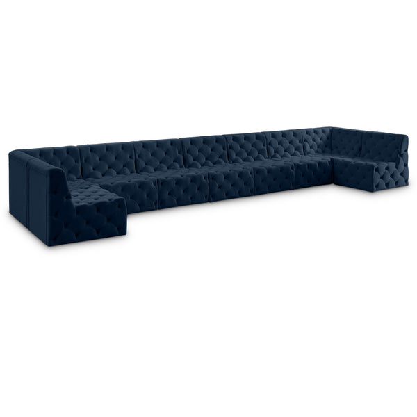 Meridian Tuft Navy Velvet Modular Sectional IMAGE 1