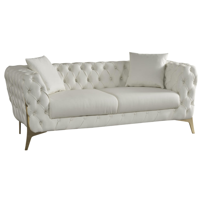 Meridian Aurora Stationary Leather Look Loveseat 682Cream-L IMAGE 1