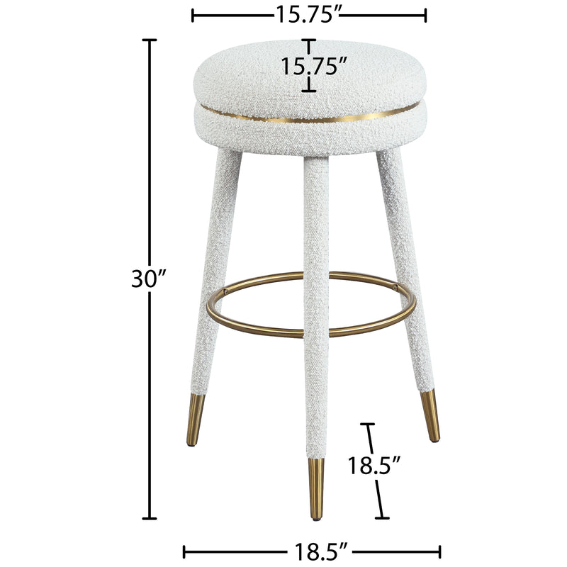 Meridian Coral Cream Boucle Fabric Bar Stool IMAGE 6