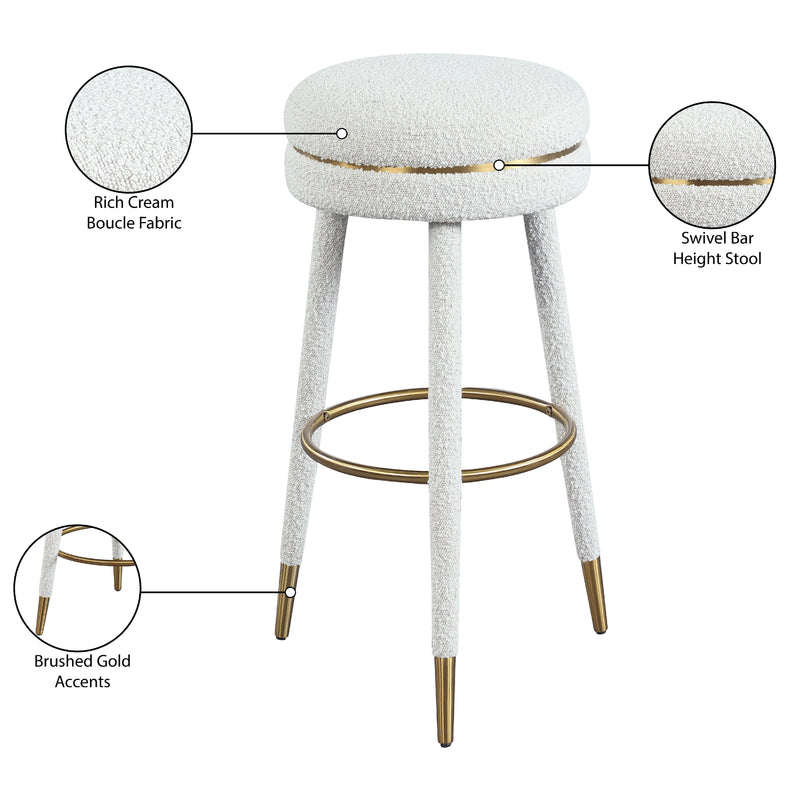 Meridian Coral Cream Boucle Fabric Bar Stool IMAGE 7