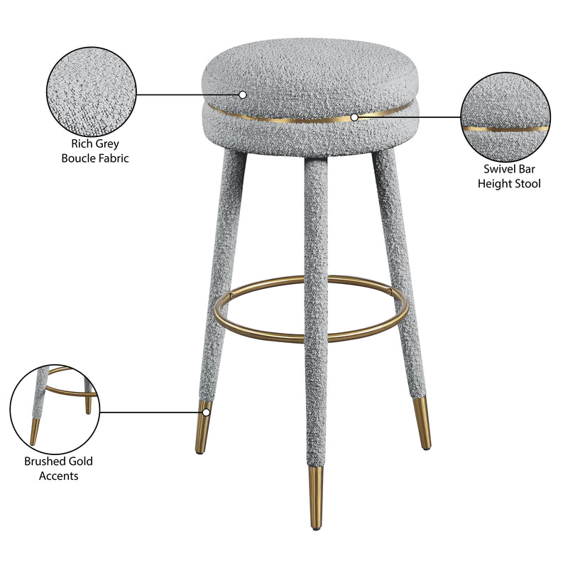 Meridian Coral Grey Boucle Fabric Bar Stool IMAGE 7