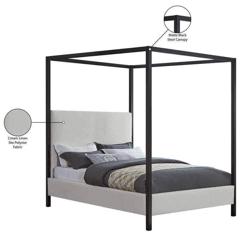 Meridian James Cream Linen Textured Fabric Queen Bed IMAGE 8