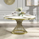 Acme Furniture Round Fallon Dining Table with Faux Marble Top and Pedestal Base DN01189 IMAGE 1