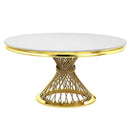 Acme Furniture Round Fallon Dining Table with Faux Marble Top and Pedestal Base DN01189 IMAGE 2