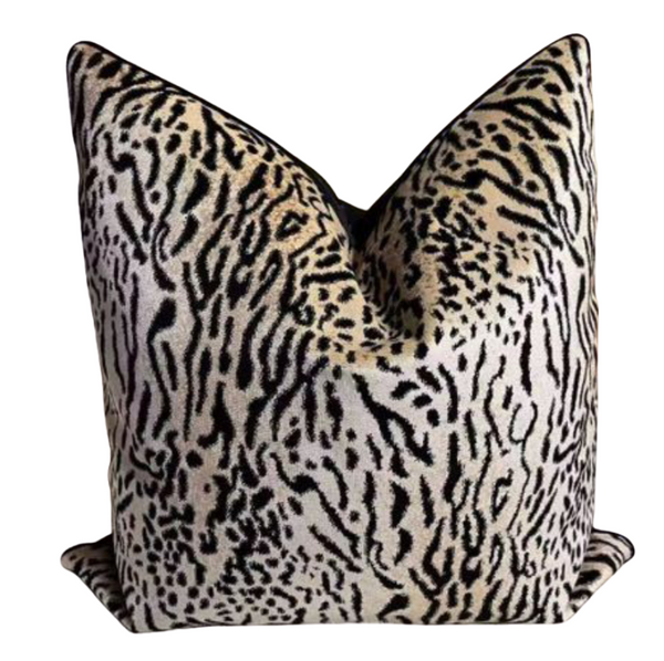 MINI LEOPARD 22x22 PILLOW COVER-BLACK&TAN
